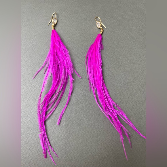 Long Dangle Pink Feather Hippie Chic Earrings - Fun Boho Chic Earrings - Picture 5 of 13